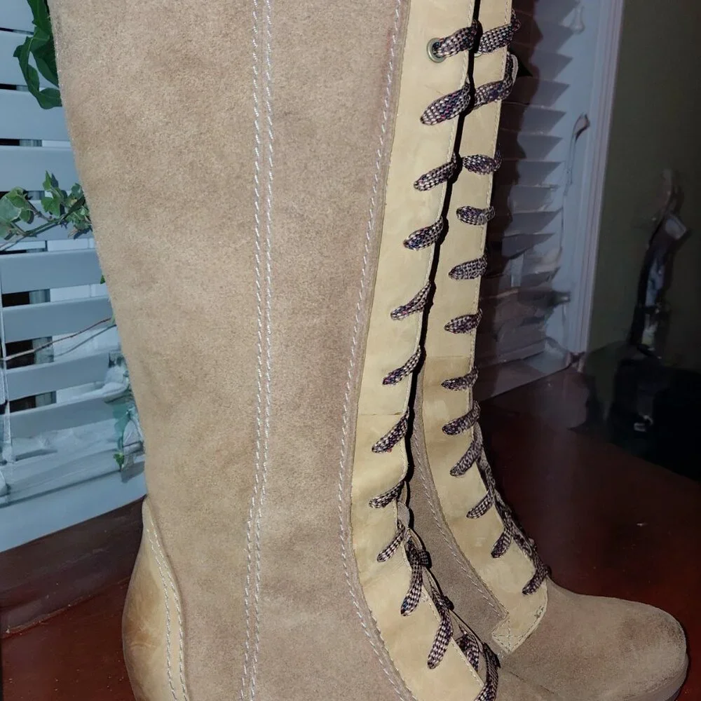 Sorel Womens Size 9.5 Cate The Great Wedge Boots Lace Up High Tall Camel - Picture 4 of 9